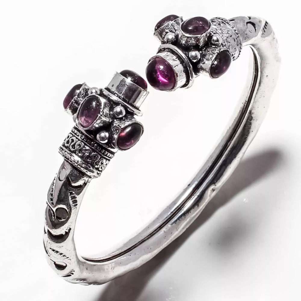 Amethyst Gemstone & 925 Silver Cuff Bracelet